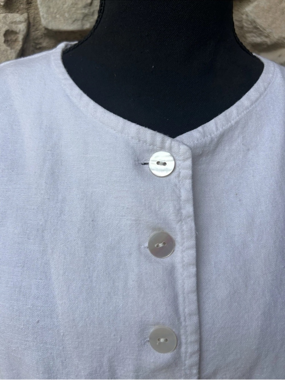 Chico's Design Linen Blend Tunic Size 2 Large Coastal White Button Front - Picture 5 of 8